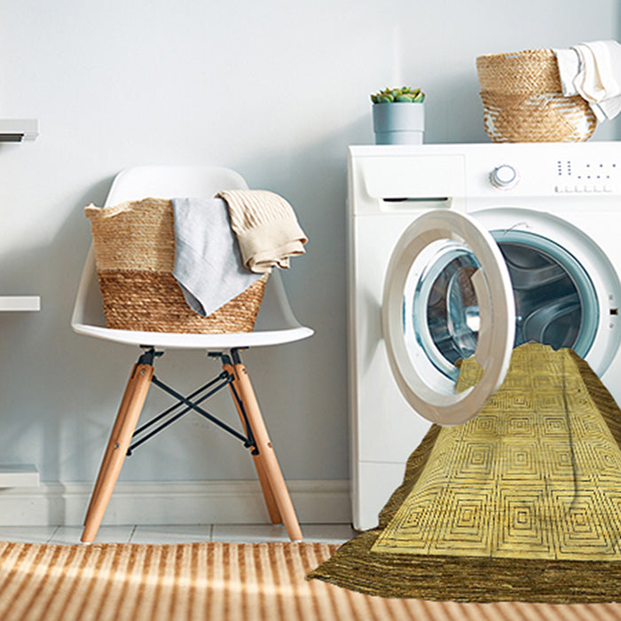 Machine Washable Abstract Yellow Rug in a Washing Machine, wshabs17