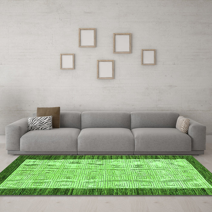 Machine Washable Oriental Green Modern Area Rugs in a Living Room,, wshabs17grn