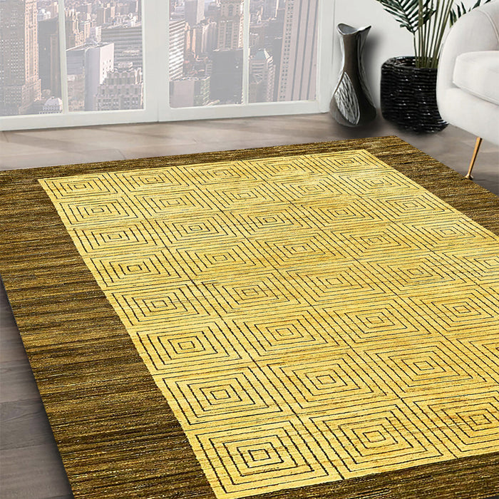 Machine Washable Abstract Yellow Rug in a Family Room, wshabs17