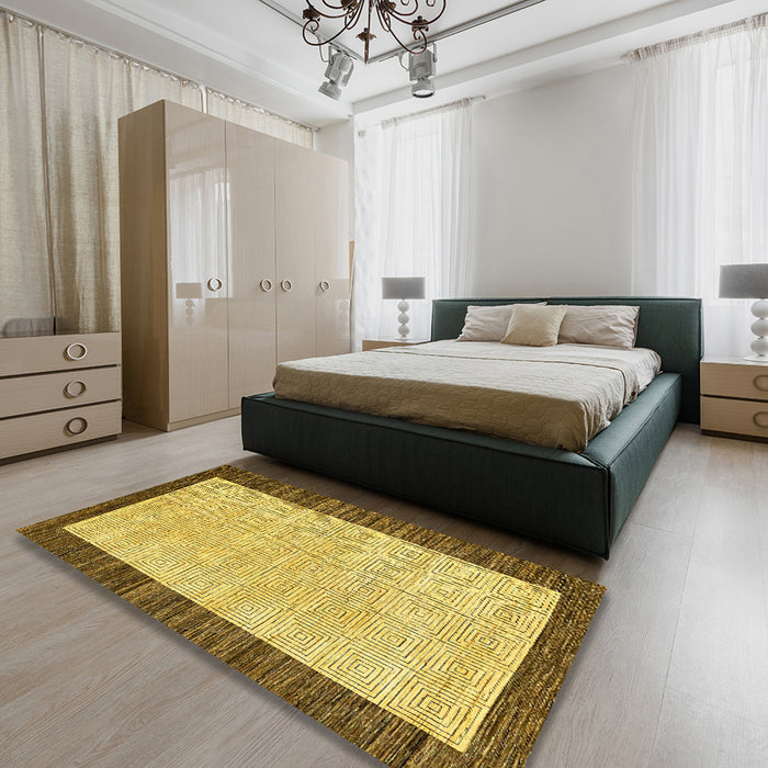 Machine Washable Abstract Yellow Rug in a Bedroom, wshabs17