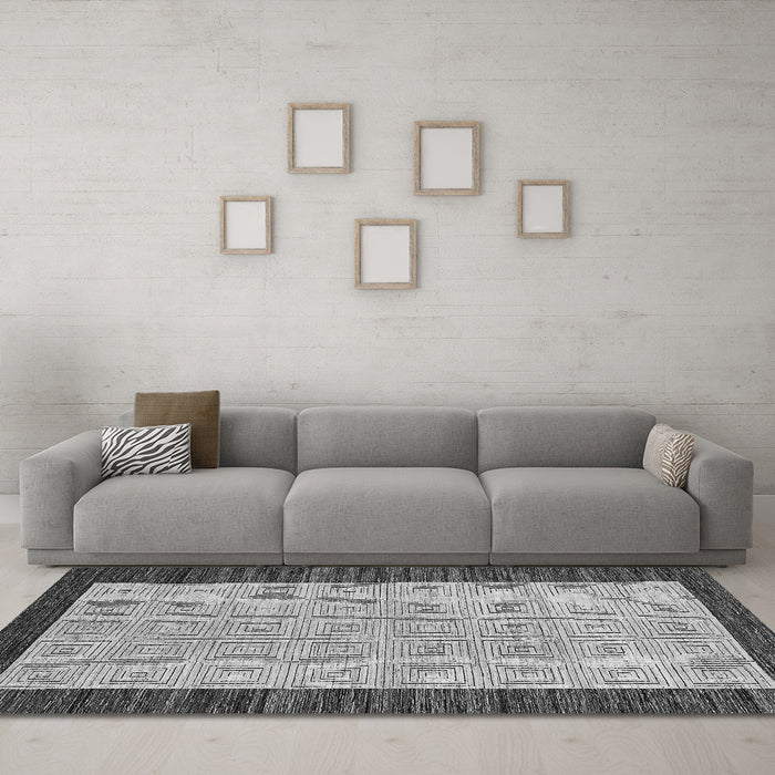 Machine Washable Oriental Gray Modern Rug in a Living Room,, wshabs17gry