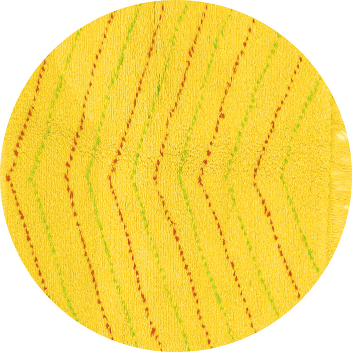 Round Machine Washable Solid Yellow Modern Rug, wshabs1800yw