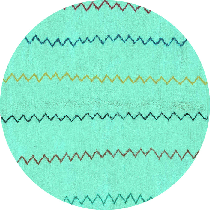 Round Machine Washable Solid Turquoise Modern Area Rugs, wshabs1801turq