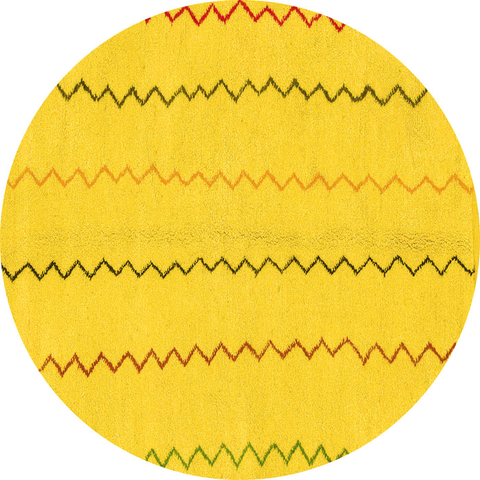 Round Machine Washable Solid Yellow Modern Rug, wshabs1801yw