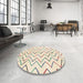 Round Abstract Navajo White Gold Solid Rug in a Office, abs1802