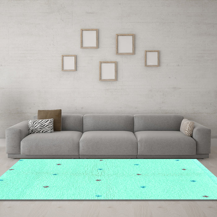 Machine Washable Solid Turquoise Modern Area Rugs in a Living Room,, wshabs1804turq