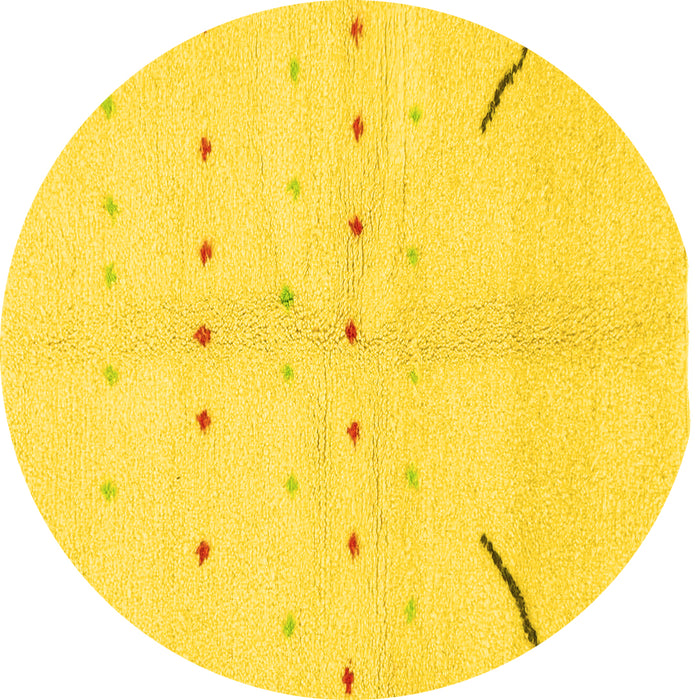 Round Machine Washable Solid Yellow Modern Rug, wshabs1805yw
