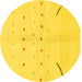 Round Machine Washable Solid Yellow Modern Rug, wshabs1805yw