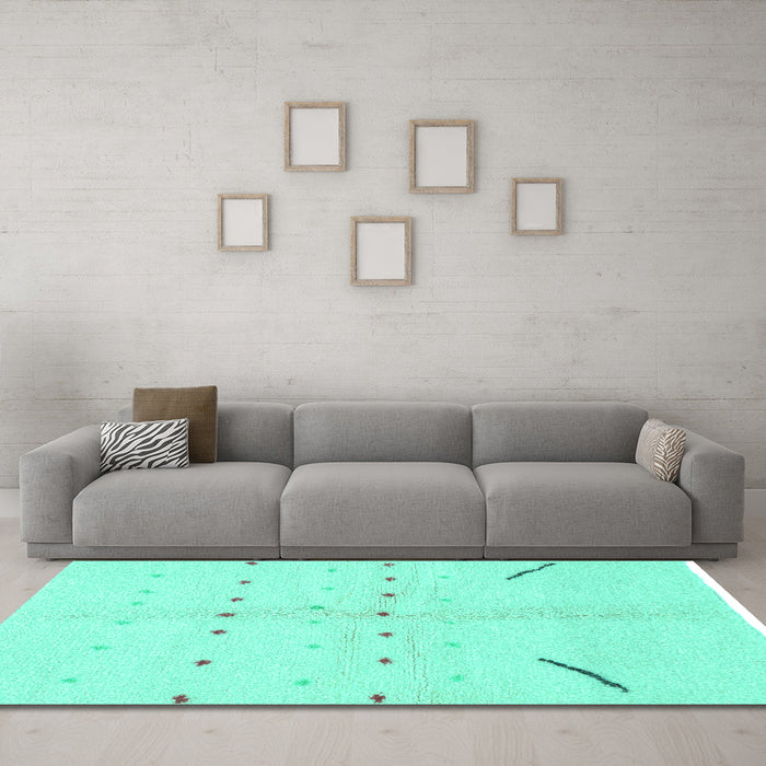 Machine Washable Solid Turquoise Modern Area Rugs in a Living Room,, wshabs1805turq