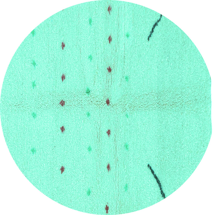 Round Machine Washable Solid Turquoise Modern Area Rugs, wshabs1805turq