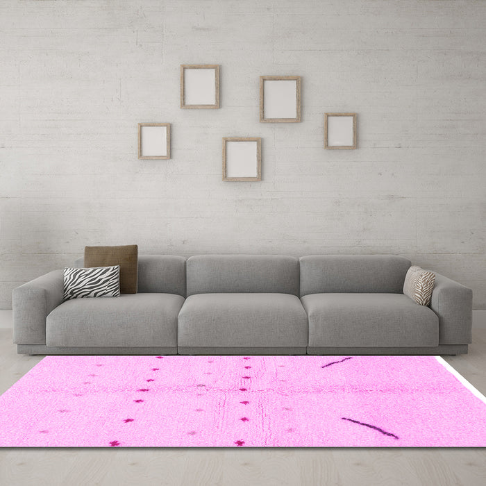Machine Washable Solid Pink Modern Rug in a Living Room, wshabs1805pnk