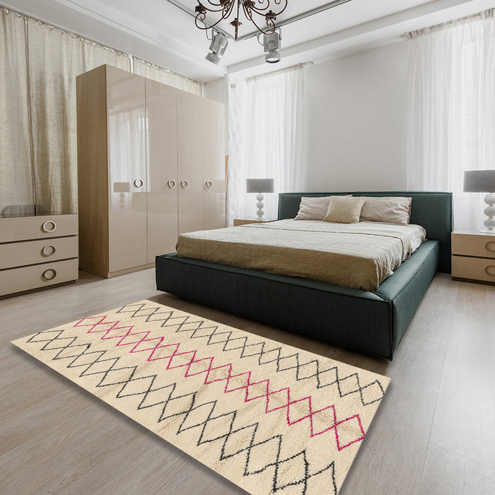 Machine Washable Abstract Brown Sugar Brown Rug in a Bedroom, wshabs1806