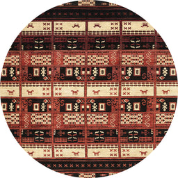 Round Abstract Red Modern Rug, abs1807