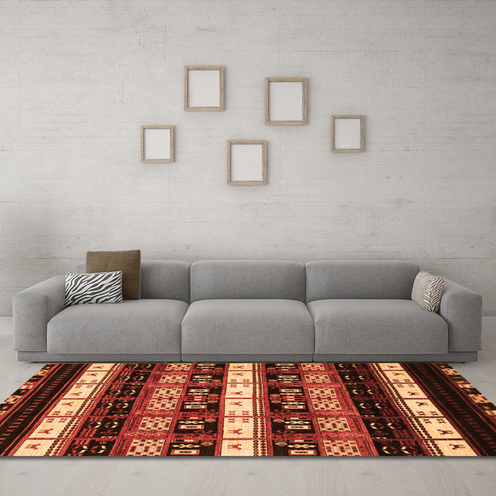 Machine Washable Abstract Orange Modern Area Rugs in a Living Room, wshabs1807org
