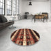 Round Machine Washable Abstract Red Rug in a Office, wshabs1807