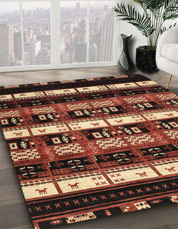 Abstract Red Modern Rug in Family Room, abs1807
