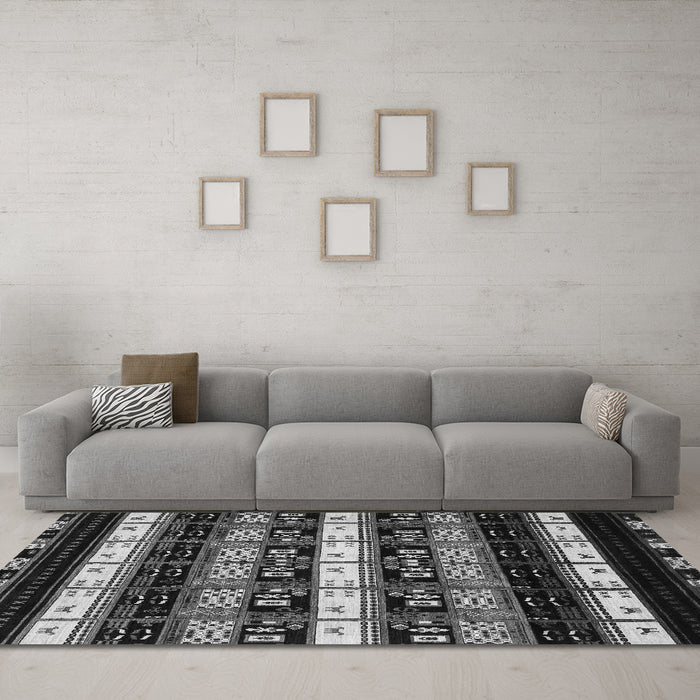 Machine Washable Abstract Gray Modern Rug in a Living Room,, wshabs1807gry