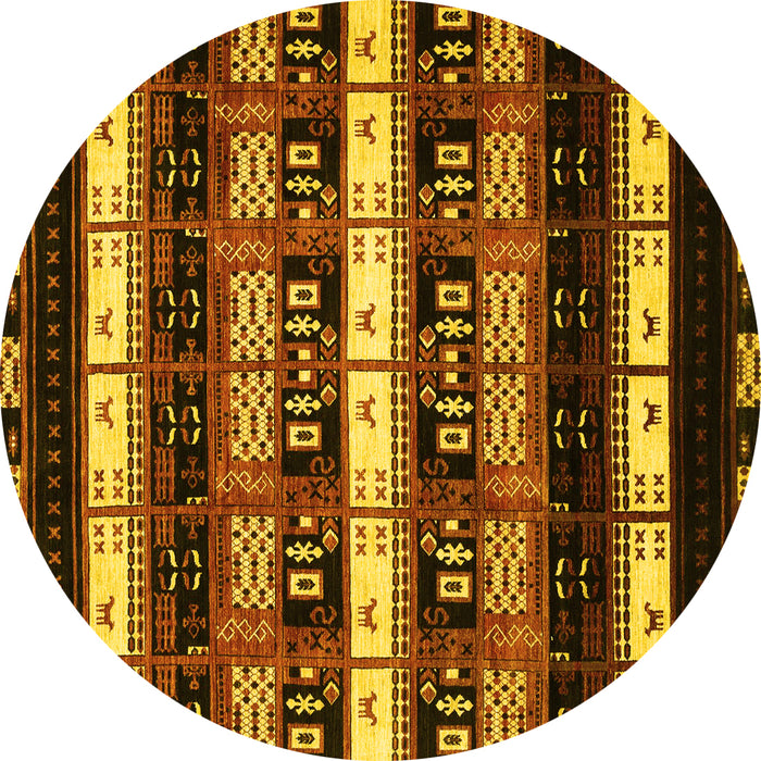Round Abstract Yellow Modern Rug, abs1807yw