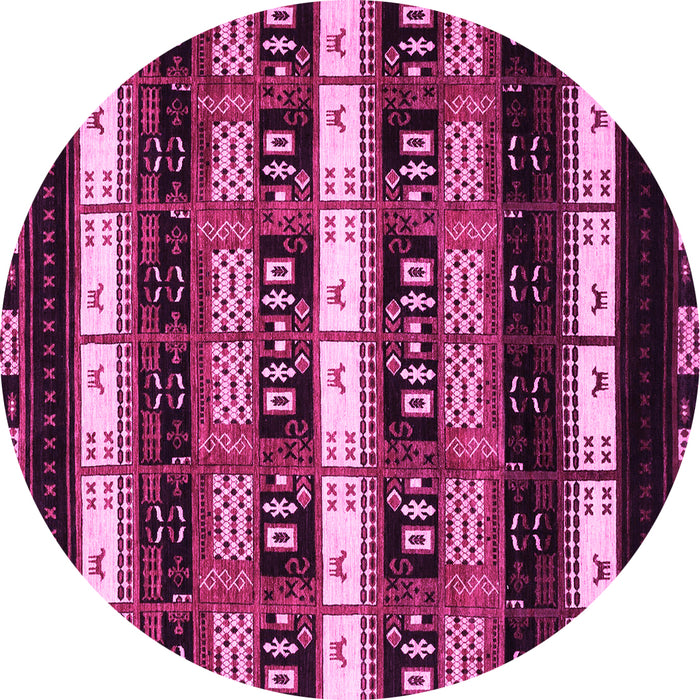 Round Machine Washable Abstract Pink Modern Rug, wshabs1807pnk