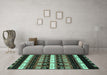 Machine Washable Abstract Turquoise Modern Area Rugs in a Living Room,, wshabs1807turq