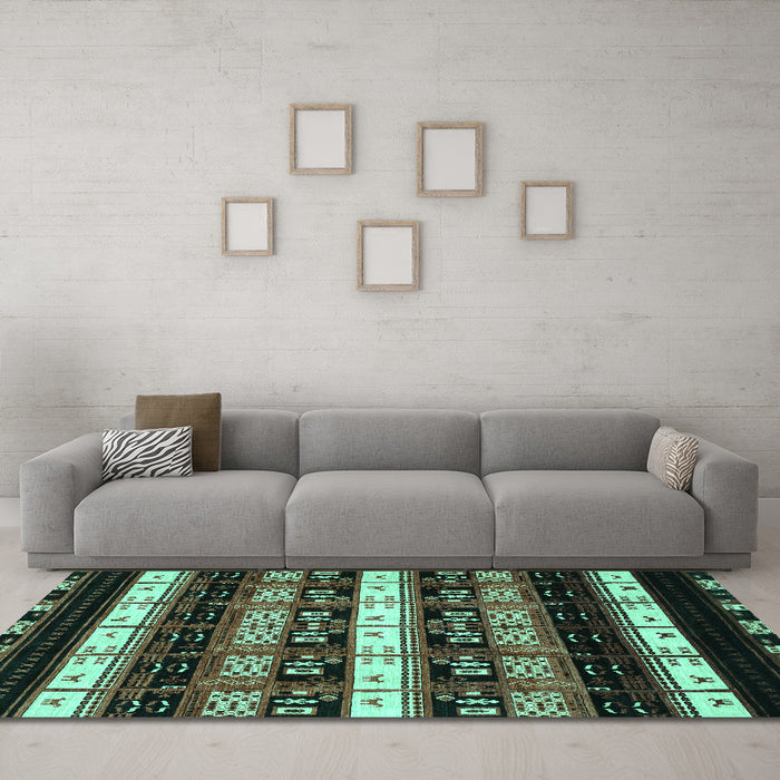 Machine Washable Abstract Turquoise Modern Area Rugs in a Living Room,, wshabs1807turq