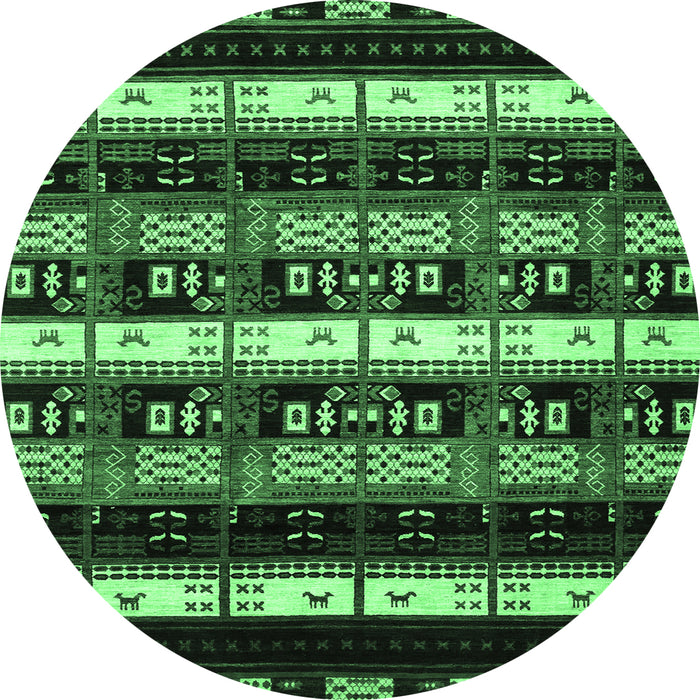 Round Machine Washable Abstract Emerald Green Modern Area Rugs, wshabs1807emgrn