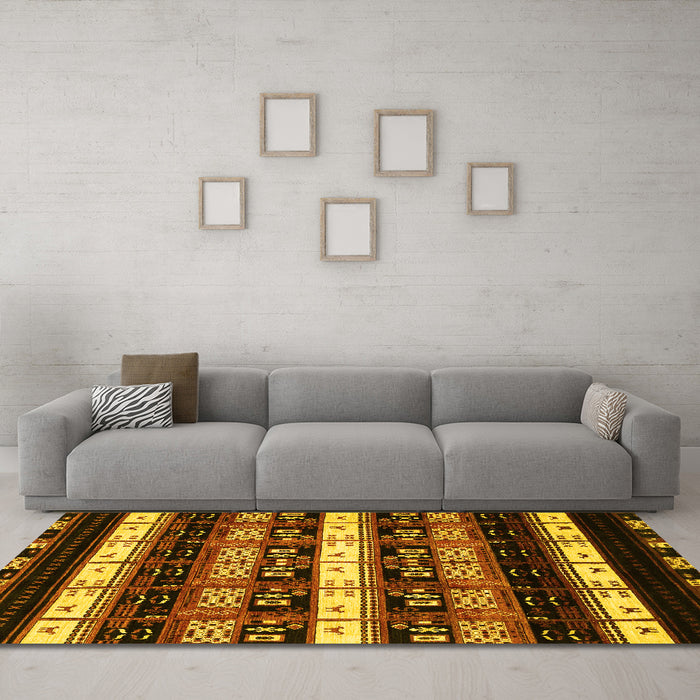 Machine Washable Abstract Yellow Modern Rug in a Living Room, wshabs1807yw