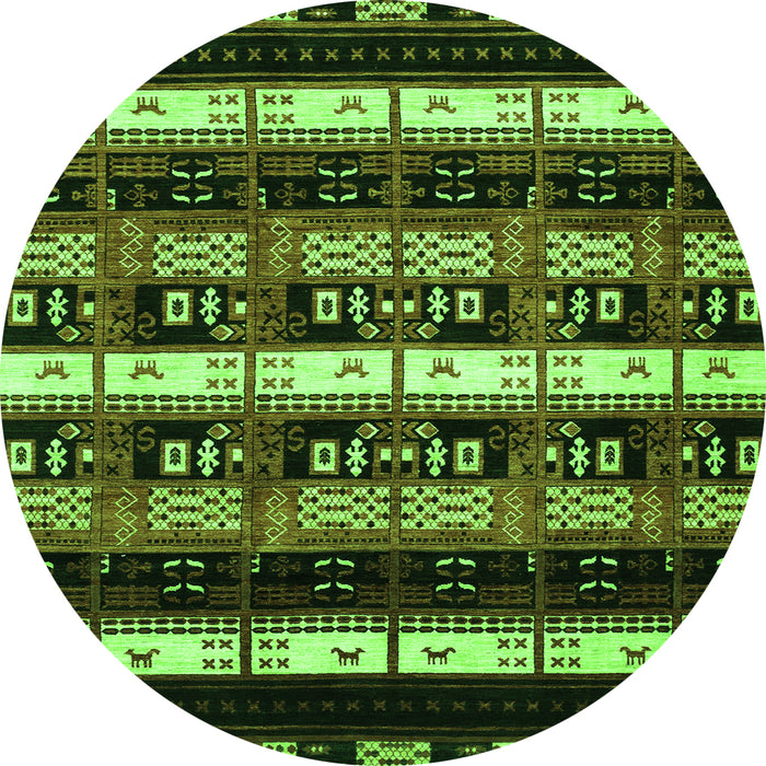 Round Machine Washable Abstract Green Modern Area Rugs, wshabs1807grn