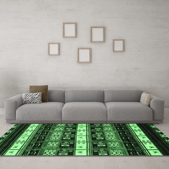Machine Washable Abstract Emerald Green Modern Area Rugs in a Living Room,, wshabs1807emgrn