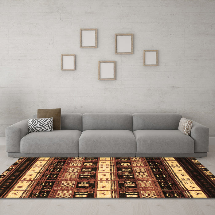 Machine Washable Abstract Brown Modern Rug in a Living Room,, wshabs1807brn