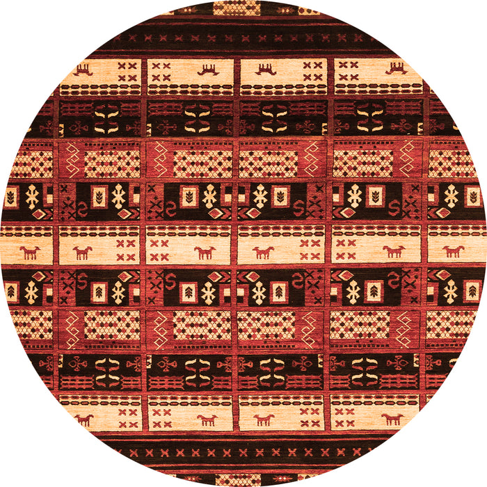 Round Machine Washable Abstract Orange Modern Area Rugs, wshabs1807org