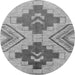 Round Machine Washable Abstract Gray Modern Rug, wshabs1808gry