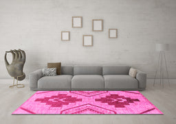 Machine Washable Abstract Pink Modern Rug in a Living Room, wshabs1808pnk
