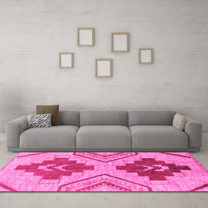 Machine Washable Abstract Pink Modern Rug in a Living Room, wshabs1808pnk
