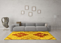 Machine Washable Abstract Yellow Modern Rug, wshabs1808yw