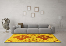 Machine Washable Abstract Yellow Modern Rug in a Living Room, wshabs1808yw