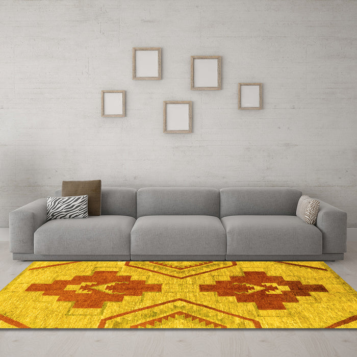 Machine Washable Abstract Yellow Modern Rug in a Living Room, wshabs1808yw