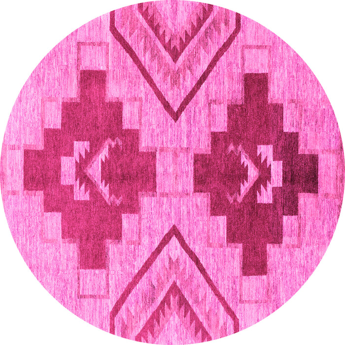 Round Machine Washable Abstract Pink Modern Rug, wshabs1808pnk