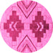 Round Machine Washable Abstract Pink Modern Rug, wshabs1808pnk