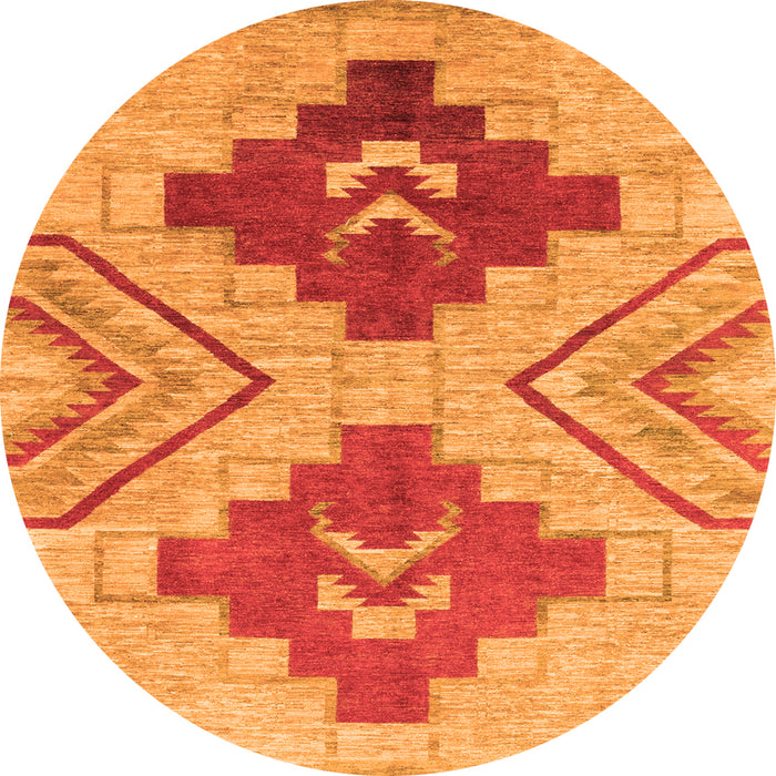 Round Machine Washable Abstract Orange Modern Area Rugs, wshabs1808org