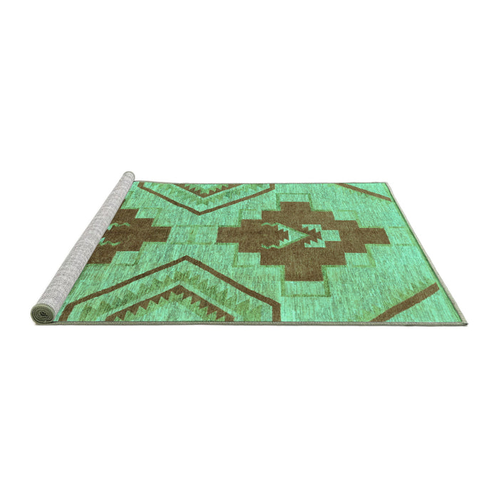 Sideview of Machine Washable Abstract Turquoise Modern Area Rugs, wshabs1808turq