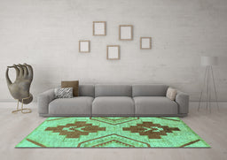 Machine Washable Abstract Turquoise Modern Area Rugs in a Living Room,, wshabs1808turq