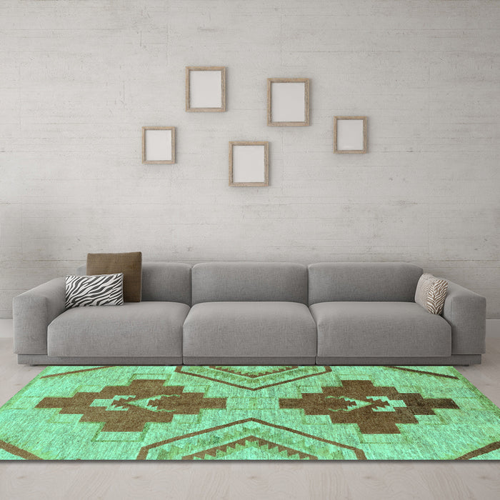 Machine Washable Abstract Turquoise Modern Area Rugs in a Living Room,, wshabs1808turq