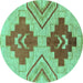 Round Abstract Turquoise Modern Rug, abs1808turq