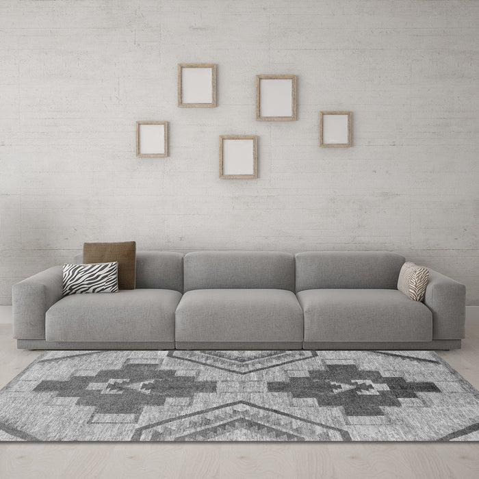 Machine Washable Abstract Gray Modern Rug in a Living Room,, wshabs1808gry