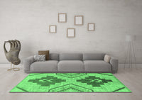 Machine Washable Abstract Emerald Green Modern Rug, wshabs1808emgrn