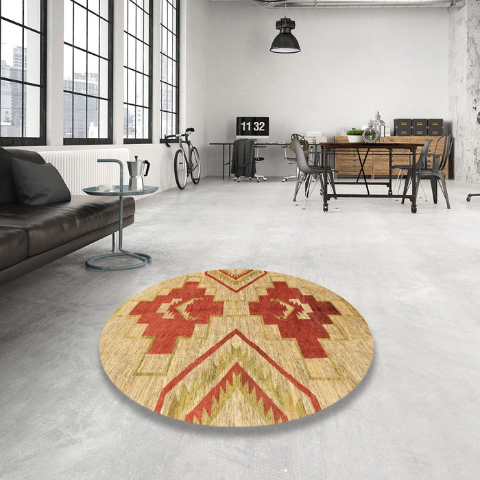 Round Abstract Orange Modern Rug in a Office, abs1808