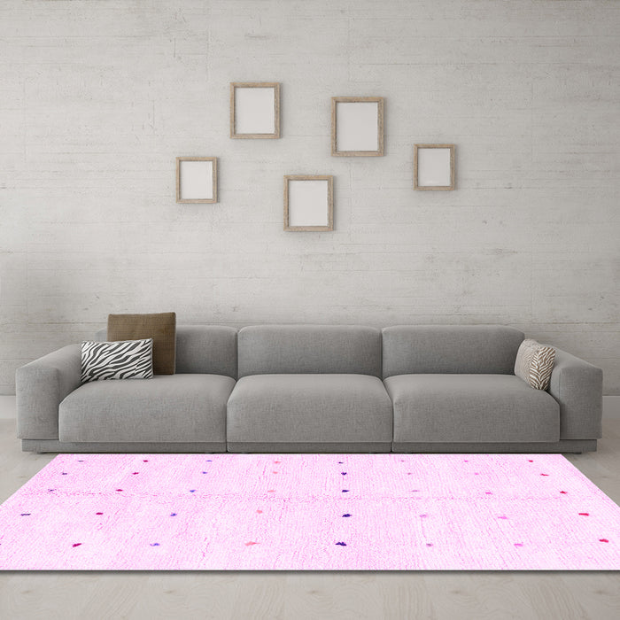 Machine Washable Solid Pink Modern Rug in a Living Room, wshabs1809pnk