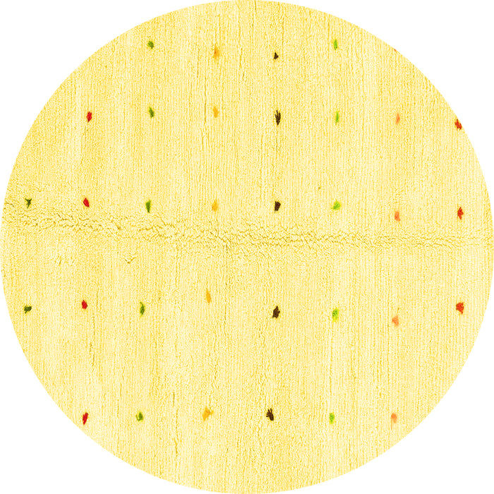 Round Machine Washable Solid Yellow Modern Rug, wshabs1809yw