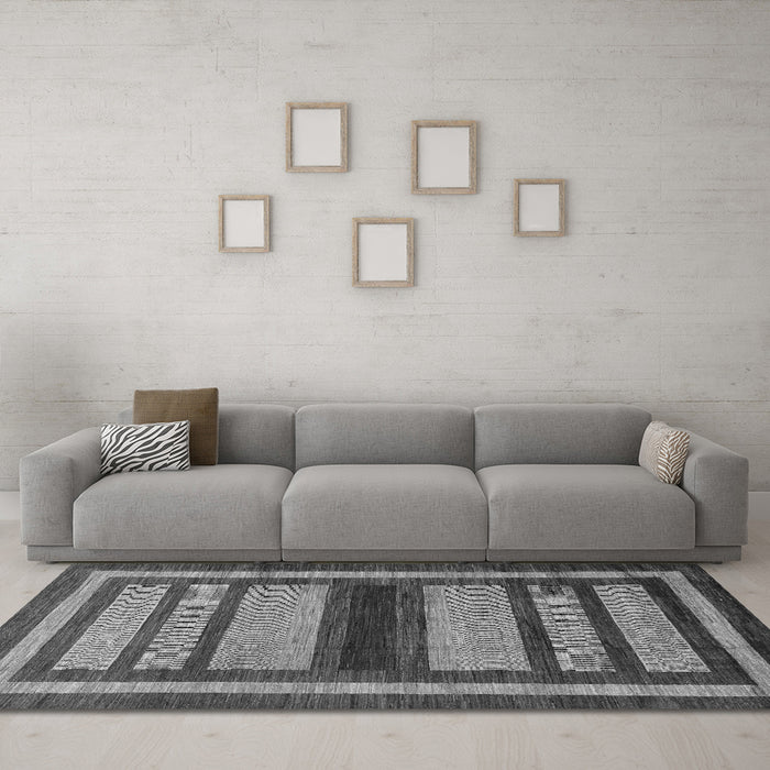 Machine Washable Abstract Gray Modern Rug in a Living Room,, wshabs180gry